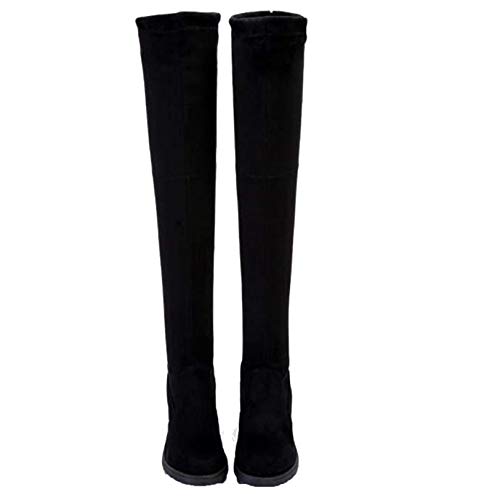 Botas por Encima de la Rodilla para Mujer Otoño Invierno Botas largas con Cordones Simples Cómodas Botas Negras de Moda con Punta Redonda y holgadas