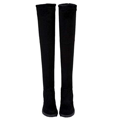 Botas por Encima de la Rodilla para Mujer Otoño Invierno Botas largas con Cordones Simples Cómodas Botas Negras de Moda con Punta Redonda y holgadas