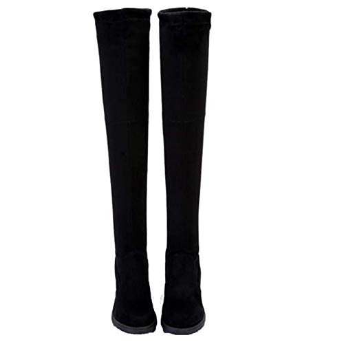 Botas por encima de la rodilla para mujer Otoño Invierno Botas largas con cordones simples Cómodas botas negras de moda con punta redonda y holgadas
