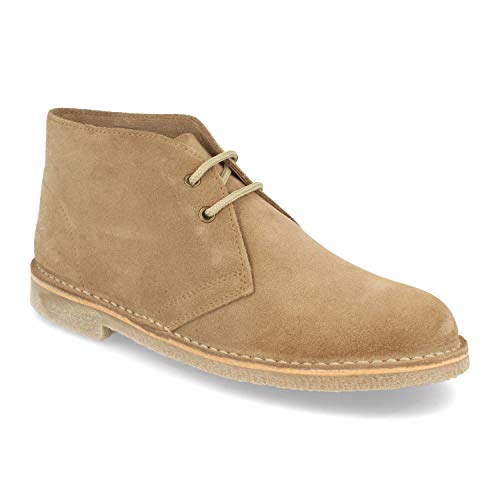 Botas Safari para Hombre con Piel Serraje, Suela Crepe Antideslizante y Cordones. Botines Desert Comodos, practicos e Ideales para Primavera-Verano. Talla 43 Taupe