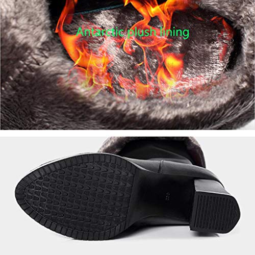 Botas sobre la rodilla para mujer,Botas de montar de tubo de estufa con forro de felpa antártica Botas largas para caminar al aire libre,Black-37/UK 4.5/US 6.5