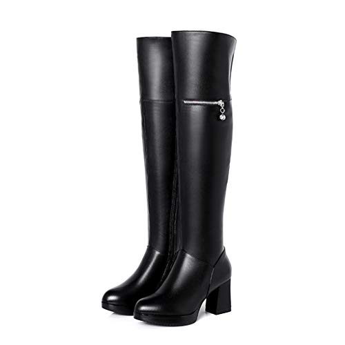 Botas sobre la rodilla para mujer,Botas de montar de tubo de estufa con forro de felpa antártica Botas largas para caminar al aire libre,Black-37/UK 4.5/US 6.5