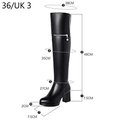 Botas sobre la rodilla para mujer,Botas de montar de tubo de estufa con forro de felpa antártica Botas largas para caminar al aire libre,Black-37/UK 4.5/US 6.5