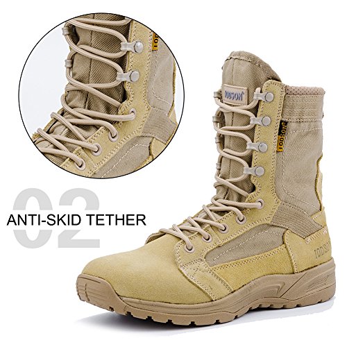 Botas tácticas Militares de Hombre Ultraligero, Tan Botas Jungle Combat, Zapatos de Trabajo y Seguridad (45 EU, Beige)
