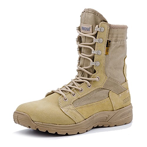 Botas tácticas Militares de Hombre Ultraligero, Tan Botas Jungle Combat, Zapatos de Trabajo y Seguridad (45 EU, Beige)