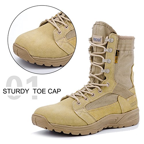 Botas tácticas Militares de Hombre Ultraligero, Tan Botas Jungle Combat, Zapatos de Trabajo y Seguridad (45 EU, Beige)
