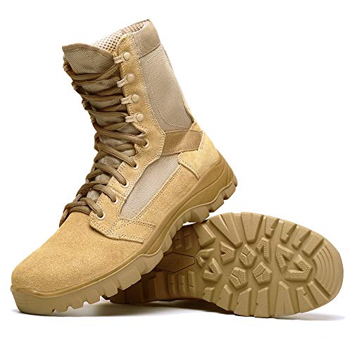 Botas tácticas Militares de Hombre Ultraligero, Tan Botas Jungle Combat, Zapatos de Trabajo y Seguridad (46 EU, Tan)