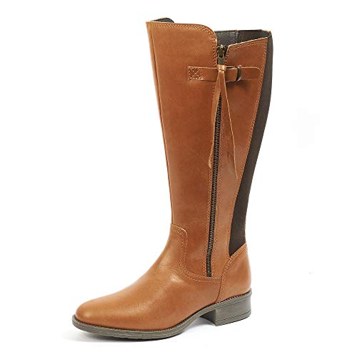 Botas Tipo Jinete en Piel para Gemelos Anchos. Modelo Noëlla. (38 EU, Camel)