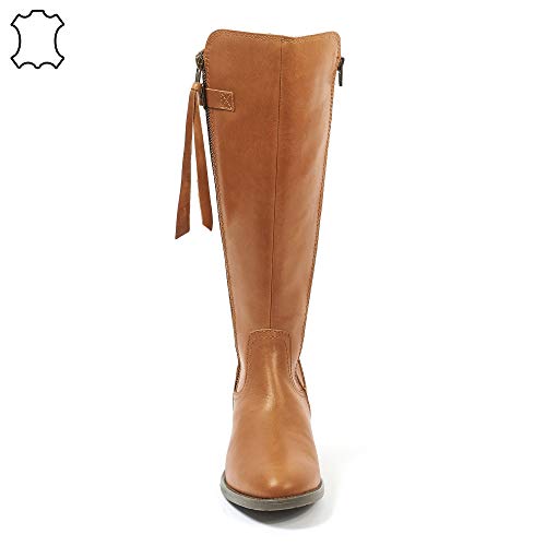 Botas Tipo Jinete en Piel para Gemelos Anchos. Modelo Noëlla. (38 EU, Camel)
