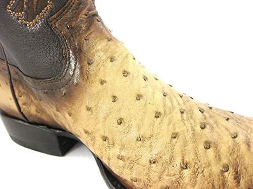 Botas Vaqueras de Caballero en Piel de Avestruz Cuadra, Tamaño:44, Color:Flame Orix