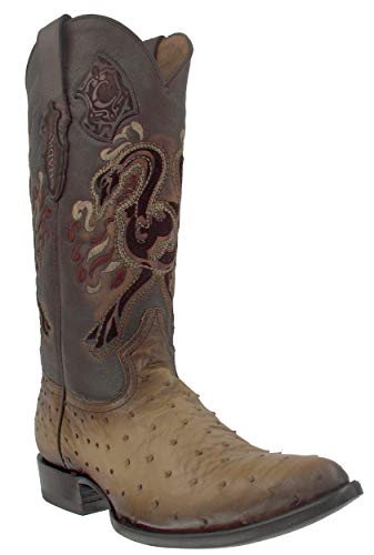 Botas Vaqueras de Caballero en Piel de Avestruz Cuadra, Tamaño:44, Color:Flame Orix