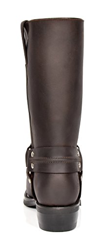 Botas Vaquero Biker de Cuero Ponerse Punta Cuadrada Becerro Longitud Tacón Occidental 06RE-HI Marrón (EU 43)