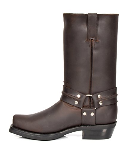 Botas Vaquero Biker de Cuero Ponerse Punta Cuadrada Becerro Longitud Tacón Occidental 06RE-HI Marrón (EU 43)