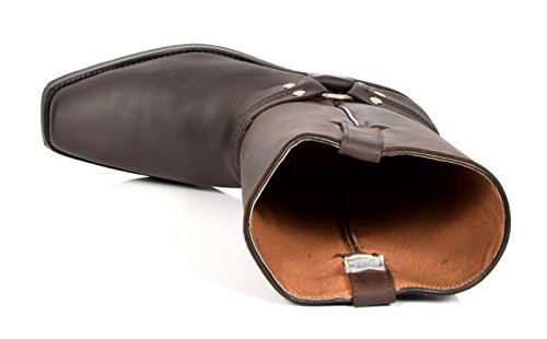 Botas Vaquero Biker de Cuero Ponerse Punta Cuadrada Becerro Longitud Tacón Occidental 06RE-HI Marrón (EU 43)