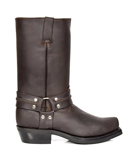 Botas Vaquero Biker de Cuero Ponerse Punta Cuadrada Becerro Longitud Tacón Occidental 06RE-HI Marrón (EU 43)