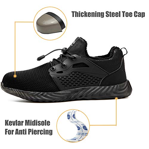 Botas y Zapatos de Seguridad con Puntera de Acero Forradas Impermeables cálido para el Invierno, Bota de protección, Calzado de Seguridad Hombre Mujer, Zapatillas de Industria Negro 36 EU