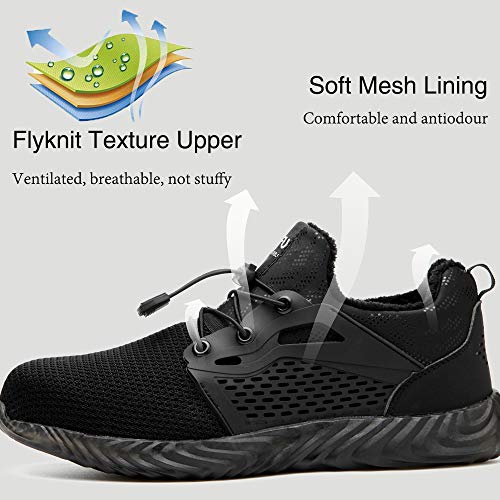Botas y Zapatos de Seguridad con Puntera de Acero Forradas Impermeables cálido para el Invierno, Bota de protección, Calzado de Seguridad Hombre Mujer, Zapatillas de Industria Negro 36 EU