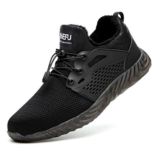 Botas y Zapatos de Seguridad con Puntera de Acero Forradas Impermeables cálido para el Invierno, Bota de protección, Calzado de Seguridad Hombre Mujer, Zapatillas de Industria Negro 36 EU
