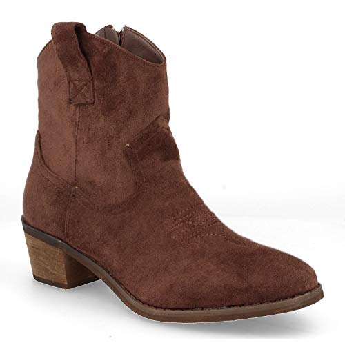Botin de Mujer Campero con Boradado Cowboy en la Pala Otono Invierno 2019. Talla 36 Marron