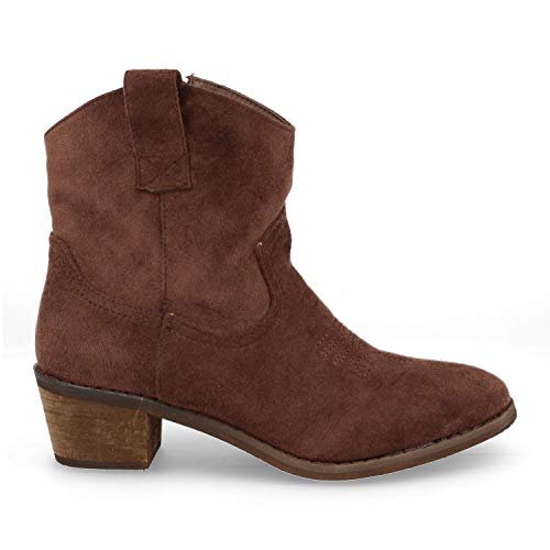 Botin de Mujer Campero con Boradado Cowboy en la Pala Otono Invierno 2019. Talla 36 Marron