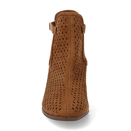 Botin de Mujer campero de Tacon Alto con Lateral Abierto y Corte Calado Primavera Verano 2019. Talla 38 Camel
