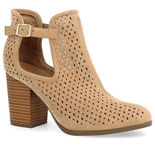 Botin de Mujer campero de Tacon Alto con Lateral Abierto y Corte Calado Primavera Verano 2019. Talla 41 Beige