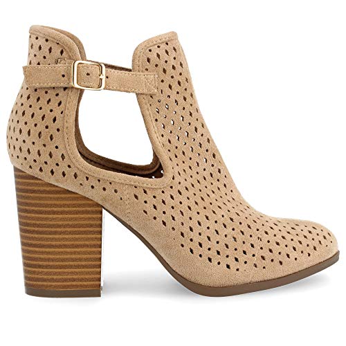 Botin de Mujer campero de Tacon Alto con Lateral Abierto y Corte Calado Primavera Verano 2019. Talla 41 Beige