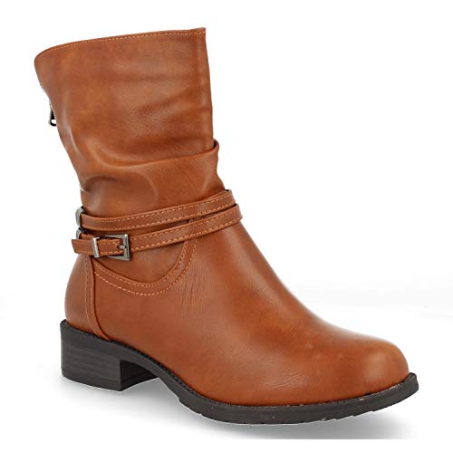 Botin de Mujer Clasicos con Cremallera y Tiras Cruzadas con Hebilla Otono Invierno 2019. Talla 36 Camel