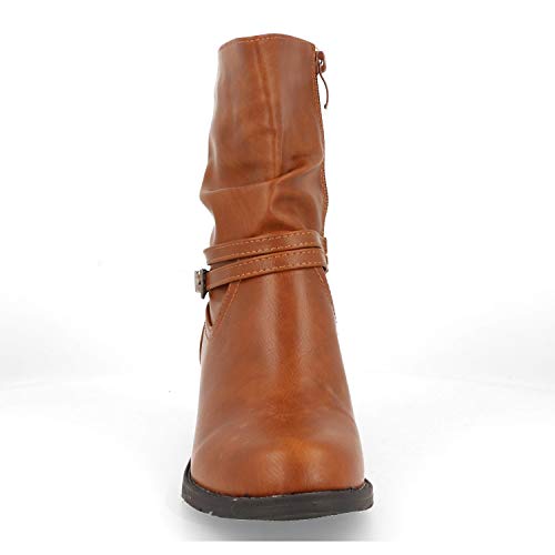 Botin de Mujer Clasicos con Cremallera y Tiras Cruzadas con Hebilla Otono Invierno 2019. Talla 36 Camel