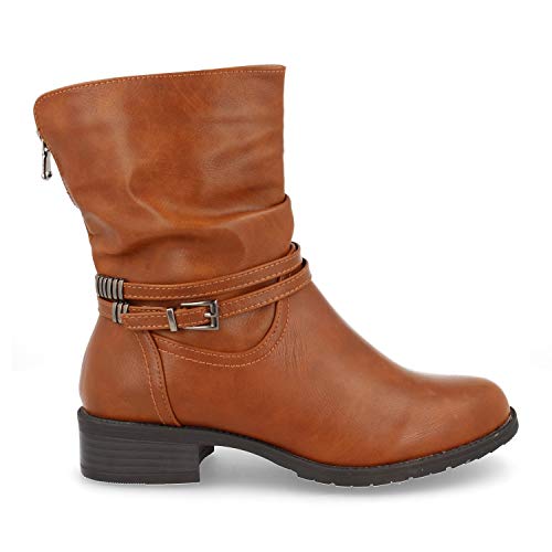 Botin de Mujer Clasicos con Cremallera y Tiras Cruzadas con Hebilla Otono Invierno 2019. Talla 36 Camel
