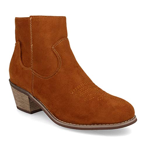Botin de Mujer Comodos, con Tacon Campero, Estilo Cowboy con Bordado en el Empeine Otono Iniverno 2019. Talla 40 Camel