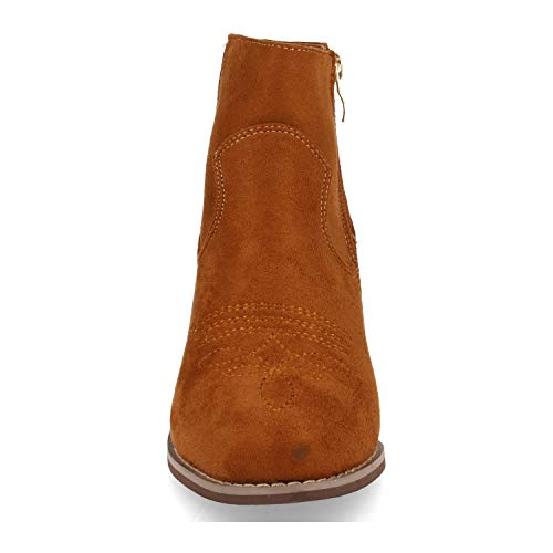 Botin de Mujer Comodos, con Tacon Campero, Estilo Cowboy con Bordado en el Empeine Otono Iniverno 2019. Talla 40 Camel
