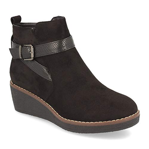 Botin de Mujer con Cuna Comoda y Correas Cruzadas Grabadas en Serpiente Otono Invierno 2019. Talla 37 Negro