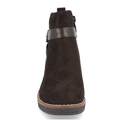 Botin de Mujer con Cuna Comoda y Correas Cruzadas Grabadas en Serpiente Otono Invierno 2019. Talla 37 Negro