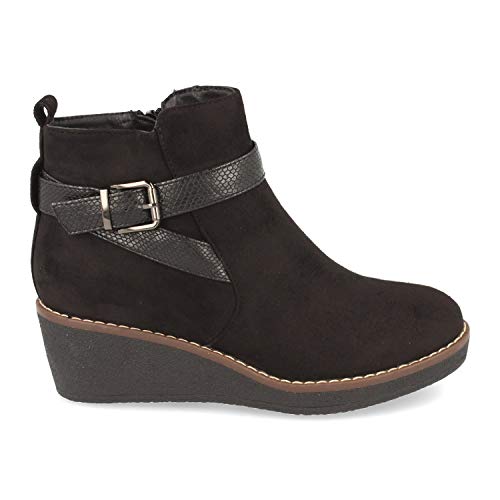 Botin de Mujer con Cuna Comoda y Correas Cruzadas Grabadas en Serpiente Otono Invierno 2019. Talla 37 Negro
