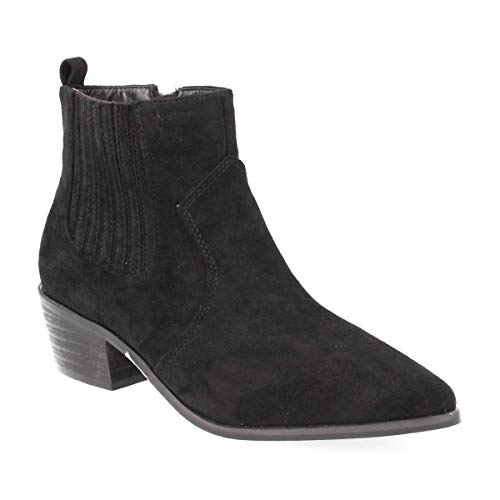 Botin de Mujer con Tacon Campero y Elastico en el Tobillo,de Punta Fina con Cremallera Otono Invierno 2019. Talla 37 Negro