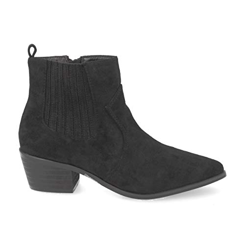 Botin de Mujer con Tacon Campero y Elastico en el Tobillo,de Punta Fina con Cremallera Otono Invierno 2019. Talla 37 Negro
