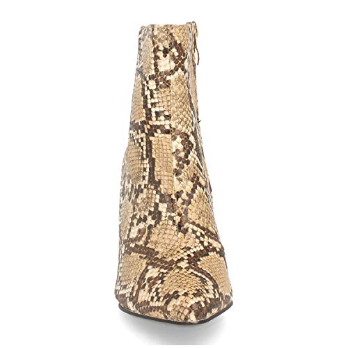 Botin de Mujer con Tacon y Estampado de Serpiente, Punta Fina y Estilo Casual Otono Invierno 2019. Talla 41 Beige