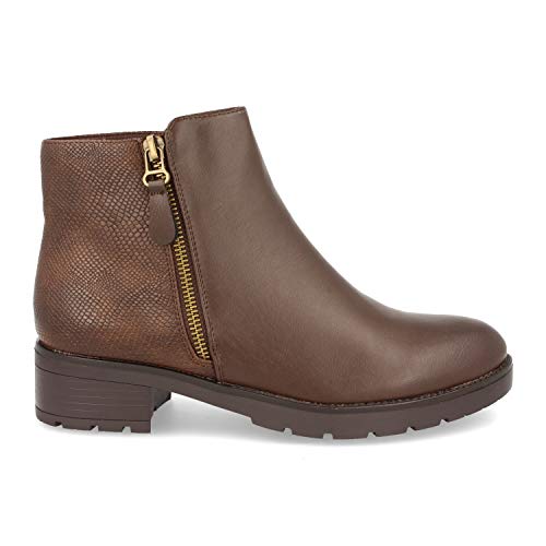 Botin de Mujer Plano y Comodo con Estampado de Serpiente y Cremallera Otono Invierno 2019. Talla 36 Marron