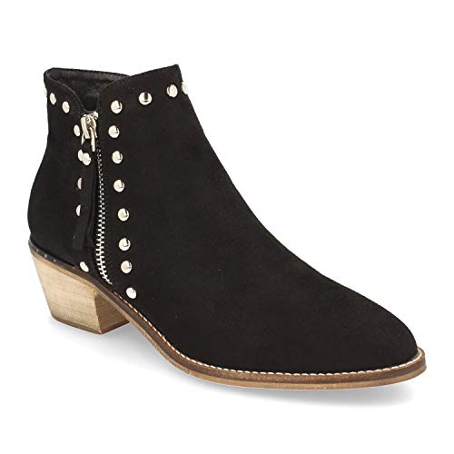 Botin de Tacon para Mujer, Comodos, con Tachuelas y Cierre de Cremallera, Otono Invierno 2020. Talla 40 Negro