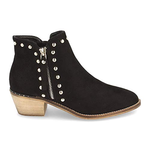 Botin de Tacon para Mujer, Comodos, con Tachuelas y Cierre de Cremallera, Otono Invierno 2020. Talla 40 Negro