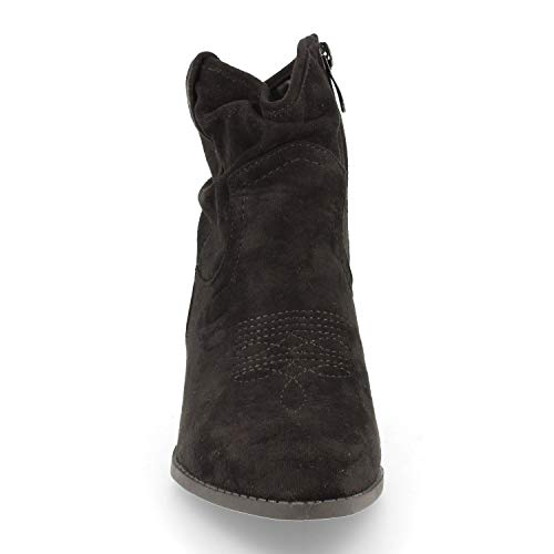 Botin Mujer Campero con Bordado Cowboy y Cremallera Otono Invierno 2019. Talla 37 Negro