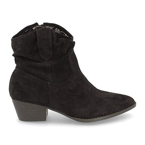 Botin Mujer Campero con Bordado Cowboy y Cremallera Otono Invierno 2019. Talla 37 Negro