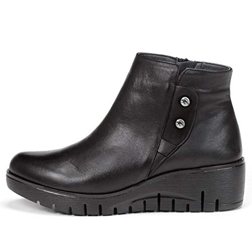 Botin Mujer Dorking-Fluchos - Piel Color Negro, Cierre Cremallera, Plantilla Extraible - F0691 (40 EU, Negro)