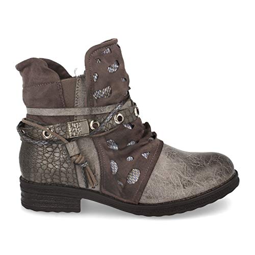 Botin Mujer Estilo Biker Casual con Elastico en el Tobillo, Tachuelas y Correa Otono Invierno 2019. Talla 36 Gris