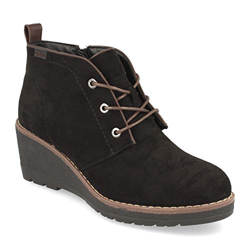 Botin para Mujer con Cuna, Estampado Liso, Comodas, y Cierre de Cordones, Otono Invierno 2020. Talla 38 Negro