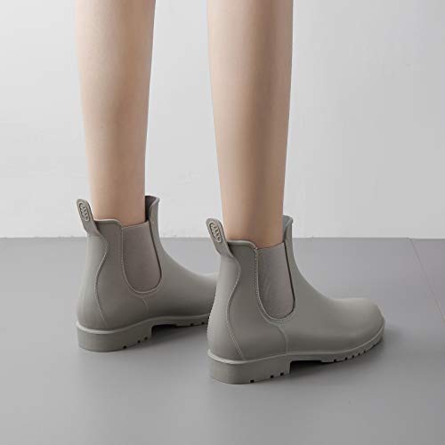 Botines de Agua Mujer Goma Chelsea Impermeables Cortas Botas Hombre Trabajo Calzado Lluvia Zapatos Invierno Jardin Invierno Gris 38
