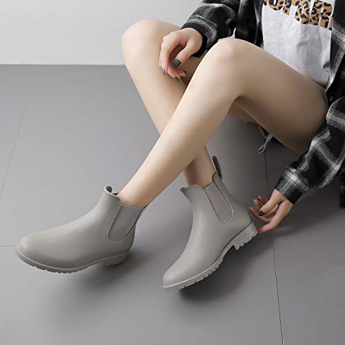 Botines de Agua Mujer Goma Chelsea Impermeables Cortas Botas Hombre Trabajo Calzado Lluvia Zapatos Invierno Jardin Invierno Gris 38