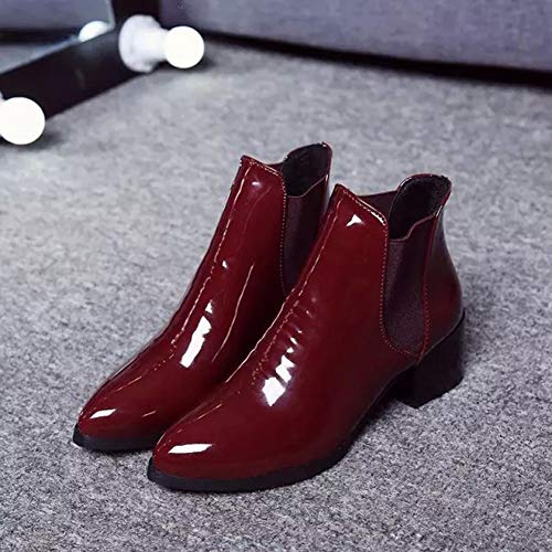 Botines De Altos Tacón Mujer Botas PU Cuero con Plataforma Zapatos Cómodo Casual Vino Rojo 40 EU