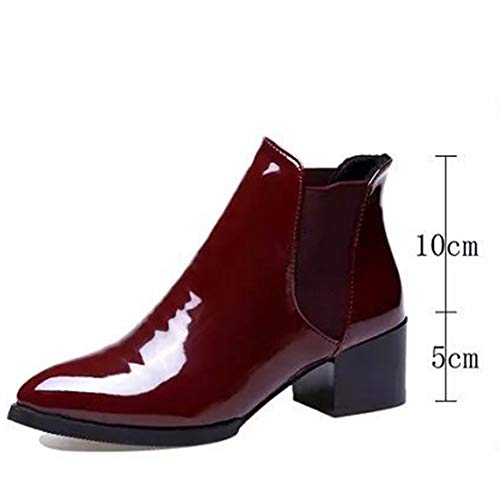 Botines De Altos Tacón Mujer Botas PU Cuero con Plataforma Zapatos Cómodo Casual Vino Rojo 40 EU